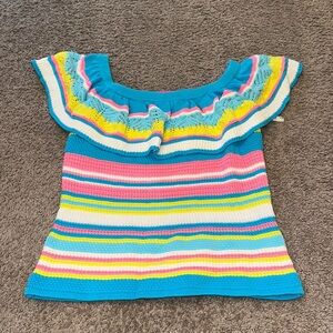 Lilly Pulitzer Colorful Striped Ruffle Knit Sweater Top Size WOMENS LARGE